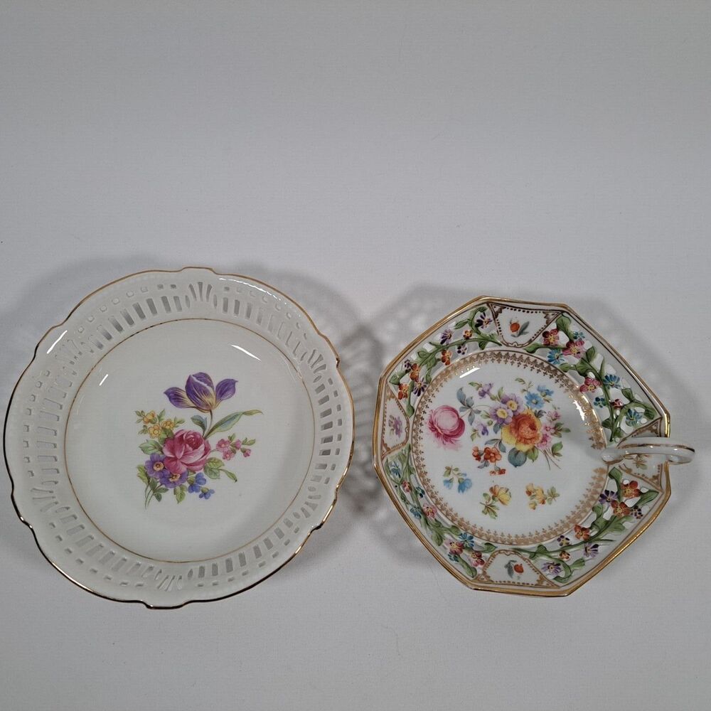 Lot 2 VTG Schwarzenhammer RW Reticulated Floral plate Bavaria Germany US Zone